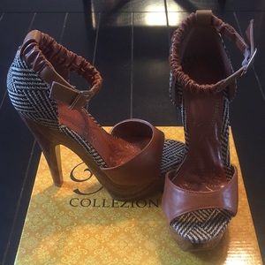 Wood heeled platform heels